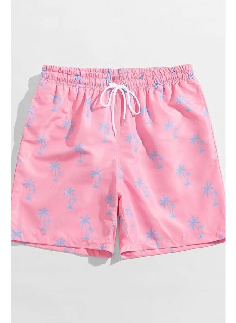 Angelsin Men's Basic Standard Size Stylish Palm Printed Swimsuit with Pocket Swim Shorts - Image 4